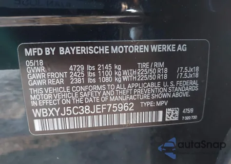 2018 BMW X2 xDrive28I z USA, uszkodzony, nr VIN WBXYJ5C38JEF75962